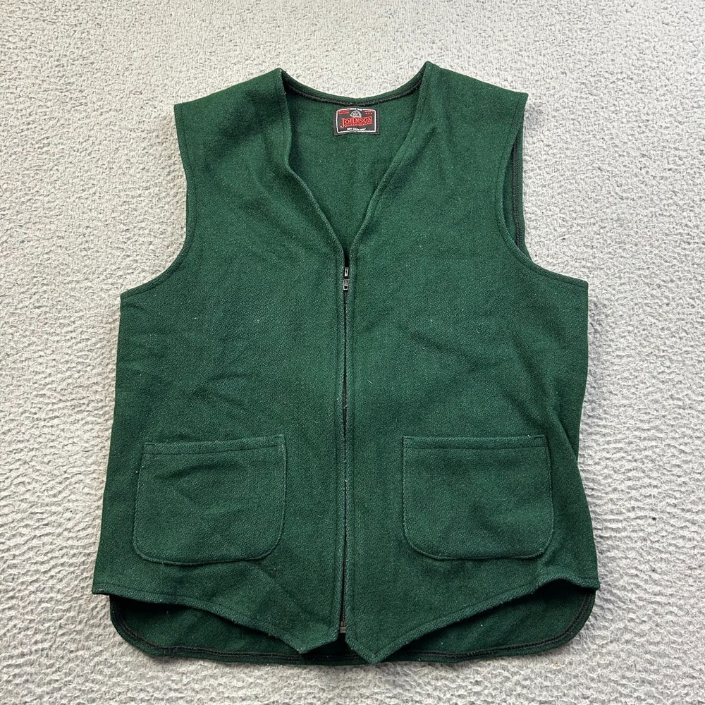 VTG Johnson Woolen Mills Mens Waistcoat Vest Green Wool Made in USA fits XS